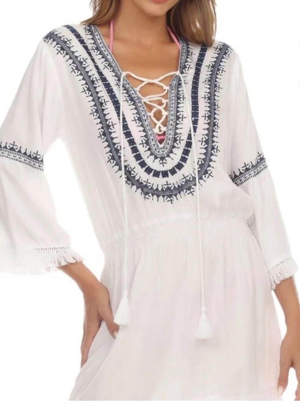 NWOT Raviya Women's
Embroidered Tie-Neck Dress Beach  Cover-Up